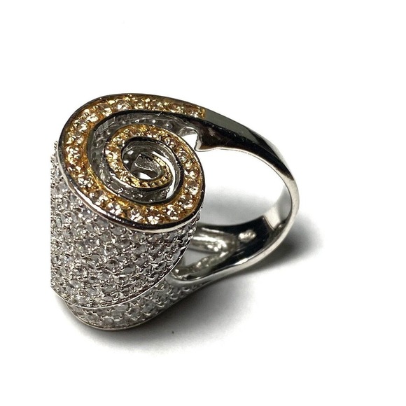 925 Sterling Silver Scroll Ring CZs Chunky Statement Size 8 20.70g - Picture 4 of 16